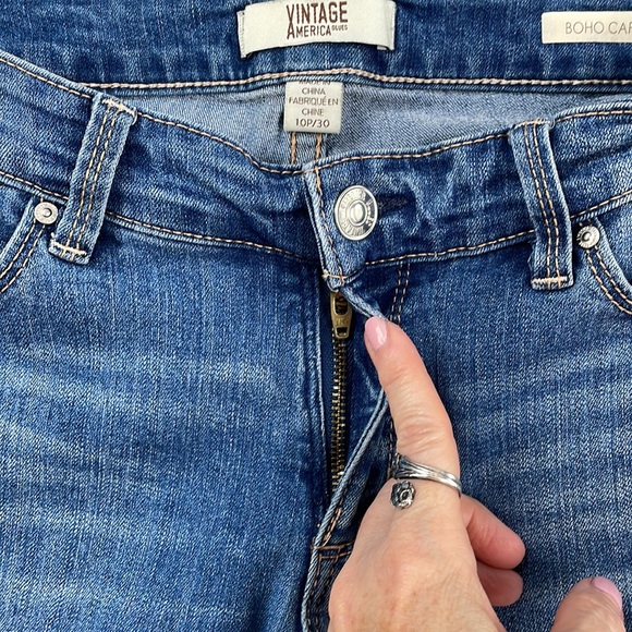 Vintage America Jeans Women's 10P Boho Capri Tassels Embroidery Cottagecore Blue - Picture 7 of 16